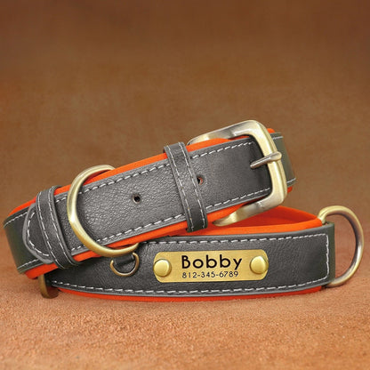 Personalised PU Leather Dog Collar Soft Padded Dog Collar with name plate