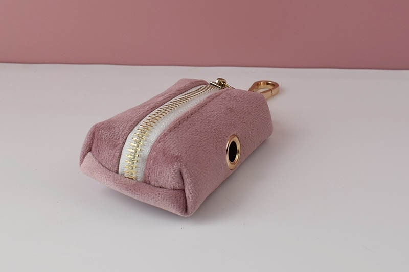 Dusty Pink Dog Harness Personalised with Name, Custom Velvet Wedding Dog Collar, Bow, Flower, Leash, Poop Bag Holder