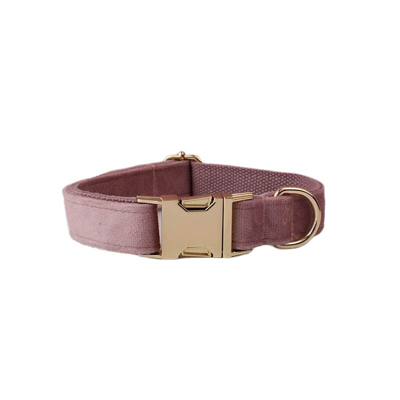 Dusty Pink Dog Harness Personalised with Name, Custom Velvet Wedding Dog Collar, Bow, Flower, Leash, Poop Bag Holder