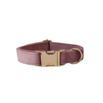 Dusty Pink Dog Harness Personalised with Name, Custom Velvet Wedding Dog Collar, Bow, Flower, Leash, Poop Bag Holder