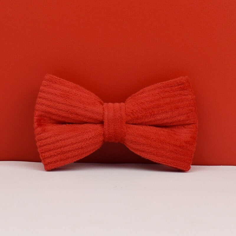 Custom Red Corduroy Personalised Dog Collar, Matching Dog Bowtie, Dog Leash, H-Style Dog Harness & Dog Poop Bag