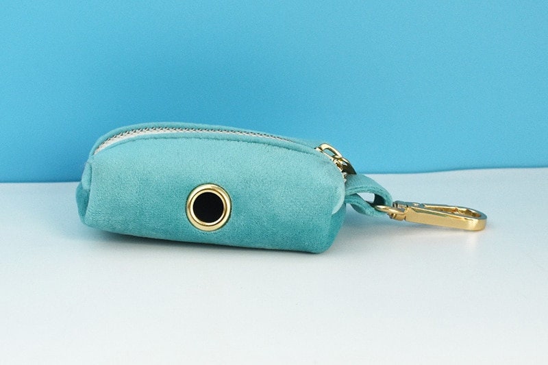 Custom Turquoise Velvet Personalised Dog Collar, Matching Dog Bowtie, Dog Flower, Leash, H-Style Dog Harness & Dog Poop Bag