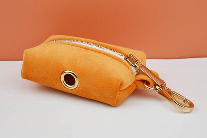Custom Orange Velvet Personalised Dog Collar, Matching Dog Bowtie, Dog Flower, Dog Leash, H-Style Harness & Dog Poop Bag
