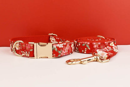 Girl Dog Collar Accessories Featuring Japanese Red Floral H-Style Harness, Lead, Flower, Bowtie Dog Gift for Small Medium Large Female Dogs
