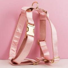 Wedding Pink Dog Harness in Silky Satin, Custom Girl Princess Dog Collar with Name, Sailor Bow, Leash, for Small Large Female Dogs