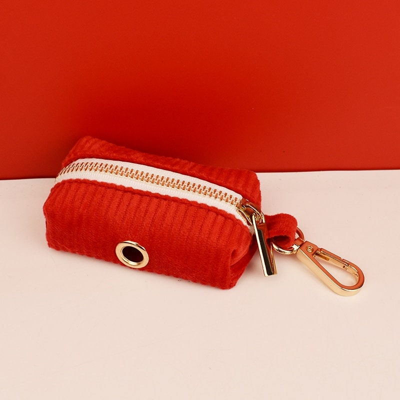 Custom Red Corduroy Personalised Dog Collar, Matching Dog Bowtie, Dog Leash, H-Style Dog Harness & Dog Poop Bag