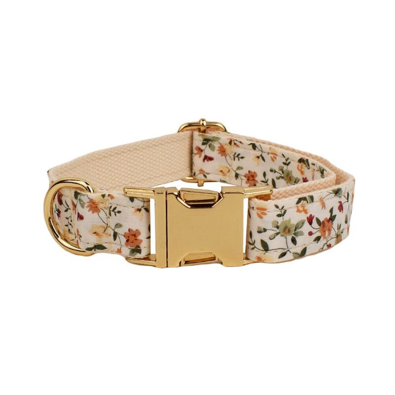 Floral White Dog Collar Personalised with Name, Custom Cute Harness, Flower, Bow, Lead - for Wedding, Birthday Small, Medium, to XXL Dogs