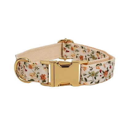Floral White Dog Collar Personalised with Name, Custom Cute Harness, Flower, Bow, Lead - for Wedding, Birthday Small, Medium, to XXL Dogs