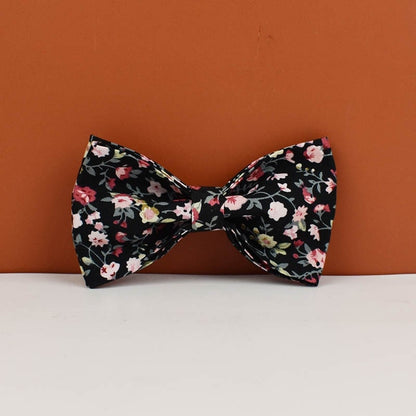 Floral Dog Collar Girl Female Dog in Black Flower Fabric Personalised with Name, Cute Dog Accessories Bow, Leash, H-Style Dog Harness