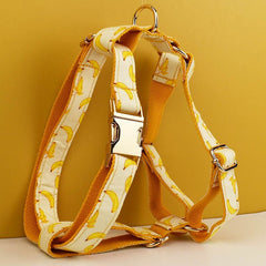 Custom Yellow Banana Dog Harness Set - Personalized Dog Collar, Bowtie, Leash, H Harness for Small, Medium, and Large Dogs - Various Combo