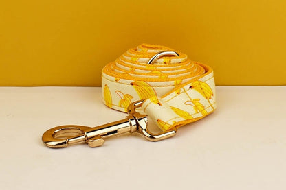 Custom Yellow Banana Dog Harness Set - Personalised Dog Collar, Bowtie, Leash, H Harness for Small, Medium, and Large Dogs - Various Combo