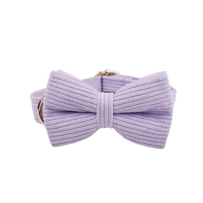 Purple Dog Collar Custom with Name in Corduroy, Personalised H-Style Dog Harness, Bowtie, Leash, Dog Poop Bag