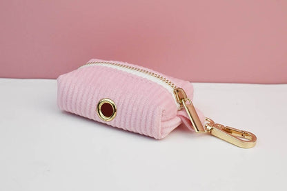 Custom Pink Corduroy Personalised Dog Collar, Matching Dog Bowtie, Dog Leash, H-Style Dog Harness & Dog Poop Bag