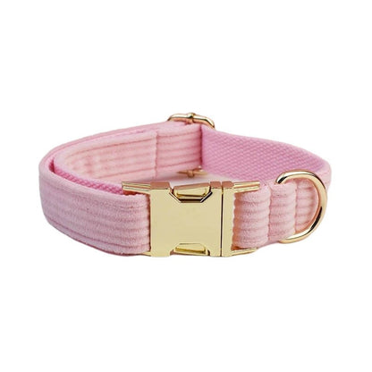 Custom Pink Corduroy Personalised Dog Collar, Matching Dog Bowtie, Dog Leash, H-Style Dog Harness & Dog Poop Bag