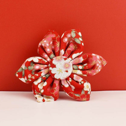 Girl Dog Collar Accessories Featuring Japanese Red Floral H-Style Harness, Lead, Flower, Bowtie Dog Gift for Small Medium Large Female Dogs