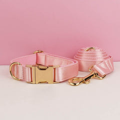 Wedding Pink Dog Harness in Silky Satin, Custom Girl Princess Dog Collar with Name, Sailor Bow, Leash, for Small Large Female Dogs