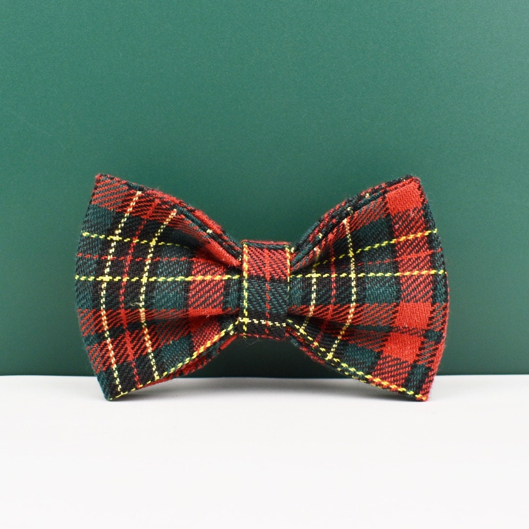 Personalised Dog Collar Leash Bowtie in Christmas Pattern, Tartan Puppy Collar Bowtie, Handmade Dog Collar Leash Bowtie for Birthday Gift