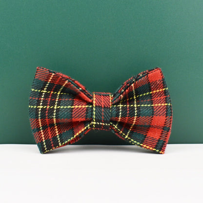 Personalised Tartan Dog Collar, Harness, Bow, Leash for Christmas New Year Green Red Outfit, Custom Laser Engraved with Name