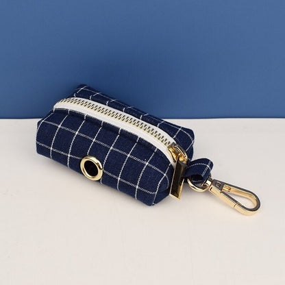 Custom Blue Navy Plaid Personalised Dog Collar, Matching Dog Bowtie, Flower, Leash, H-Style Dog Harness, Dog Poop Bag