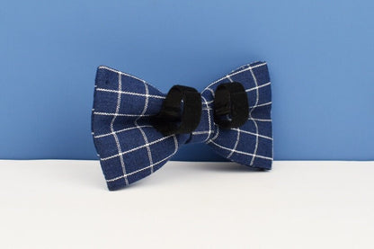 Custom Blue Navy Plaid Personalised Dog Collar, Matching Dog Bowtie, Flower, Leash, H-Style Dog Harness, Dog Poop Bag