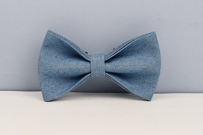 Blue Dog Collar in Jean Demin Fabric, Durable Personalised Collar, H Harness, Bow, Leash Set, for Boy Girl Small Big Dog