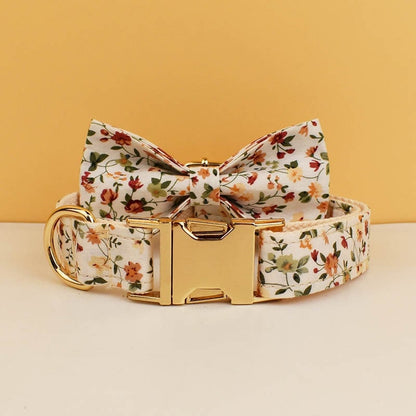 Floral White Dog Collar Personalised with Name, Custom Cute Harness, Flower, Bow, Lead - for Wedding, Birthday Small, Medium, to XXL Dogs