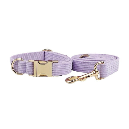 Purple Dog Collar Custom with Name in Corduroy, Personalised H-Style Dog Harness, Bowtie, Leash, Dog Poop Bag