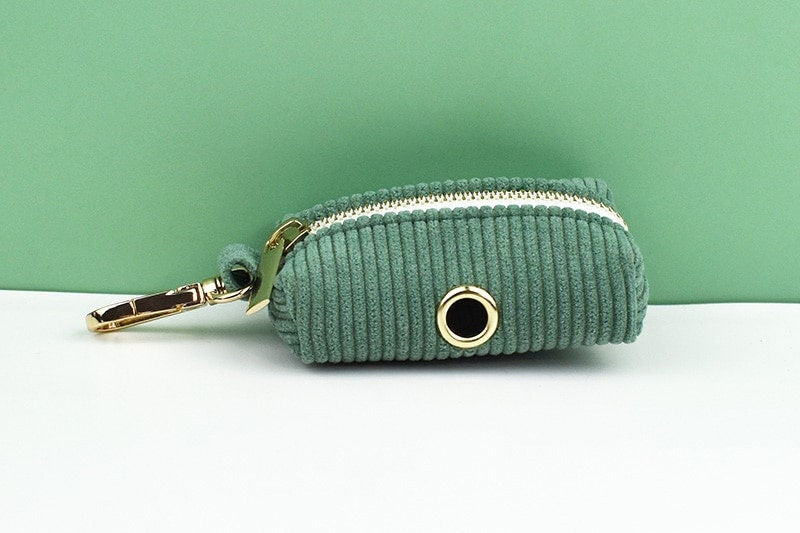 Custom Dark Green Corduroy Personalised Dog Collar, Matching Dog Bowtie, Dog Leash, H-Style Dog Harness & Dog Poop Bag
