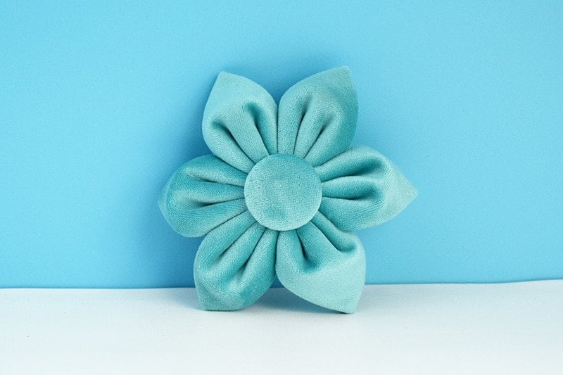 Custom Turquoise Velvet Personalised Dog Collar, Matching Dog Bowtie, Dog Flower, Leash, H-Style Dog Harness & Dog Poop Bag