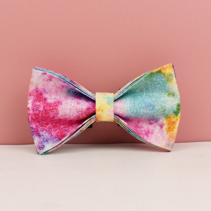 Custom Rainbow Tie Dye Personalised Dog Collar, Matching Dog Bowtie, Dog Leash, H-Style Dog Harness