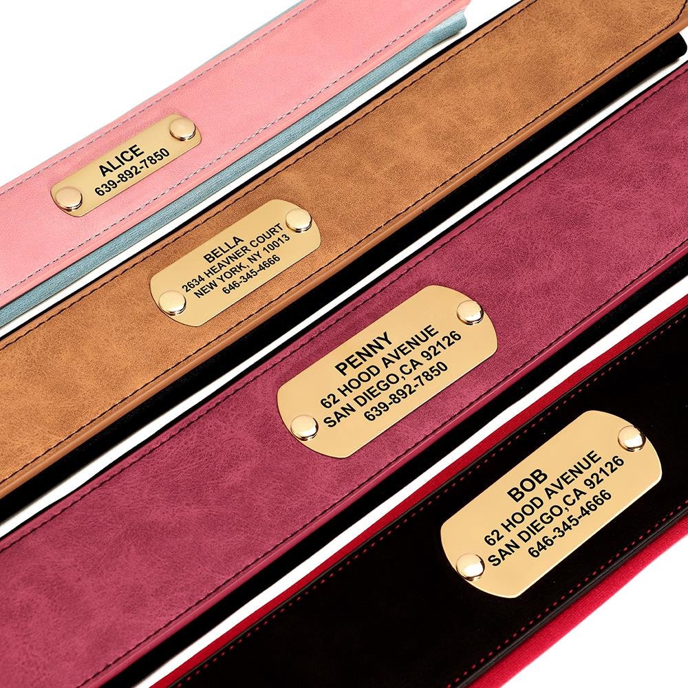 Greyhound Collar, Personalised Wide Faux Leather Dog Collar Nameplate, Custom for Medium to Large Dogs, Pink, Brown, Dark Pink and Black