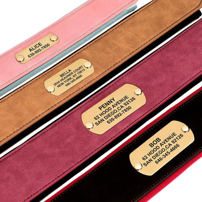 Greyhound Collar, Personalised Wide Faux Leather Dog Collar Nameplate, Custom for Medium to Large Dogs, Pink, Brown, Dark Pink and Black