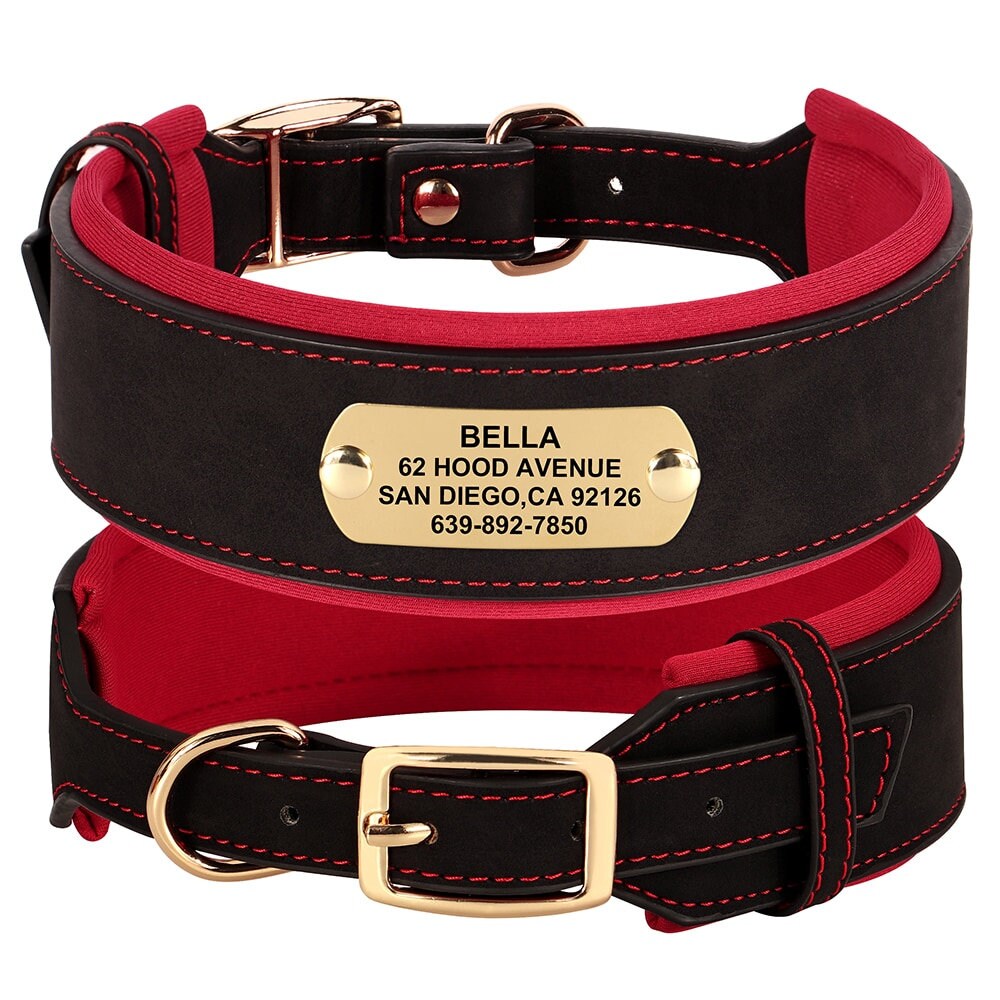 Greyhound Collar, Personalised Wide Faux Leather Dog Collar Nameplate, Custom for Medium to Large Dogs, Pink, Brown, Dark Pink and Black