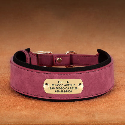 Greyhound Collar, Personalised Wide Faux Leather Dog Collar Nameplate, Custom for Medium to Large Dogs, Pink, Brown, Dark Pink and Black