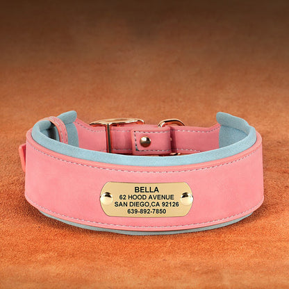 Greyhound Collar, Personalised Wide Faux Leather Dog Collar Nameplate, Custom for Medium to Large Dogs, Pink, Brown, Dark Pink and Black