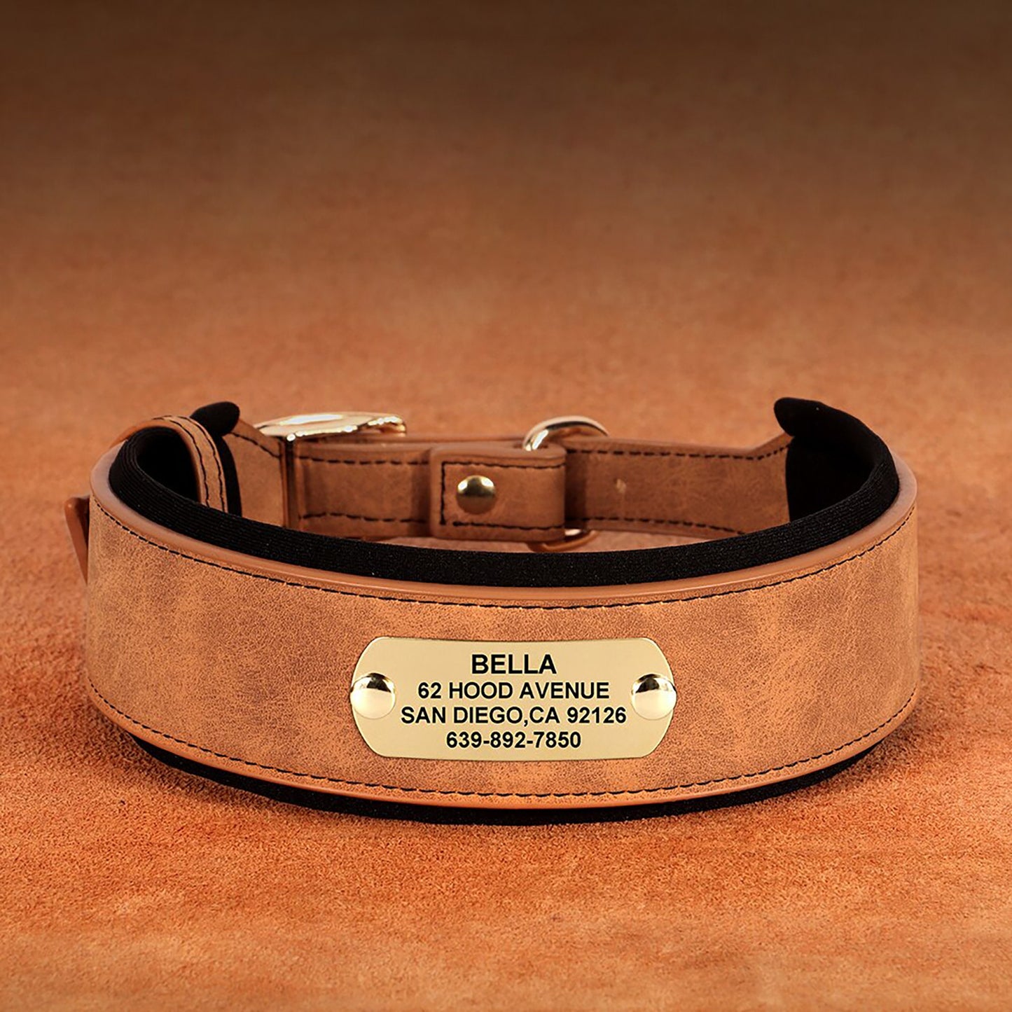 Greyhound Collar, Personalised Wide Faux Leather Dog Collar Nameplate, Custom for Medium to Large Dogs, Pink, Brown, Dark Pink and Black