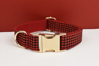 Personalised Red Plaid Dog Collar, Leash, Harness, Bowtie in Checkered Plaid Style, Different Combo, Dog Collar or Lead Set
