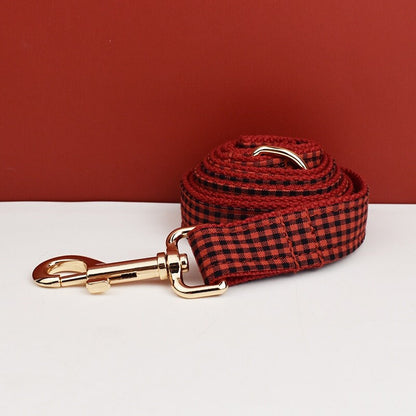 Personalised Red Plaid Dog Collar, Leash, Harness, Bowtie in Checkered Plaid Style, Different Combo, Dog Collar or Lead Set