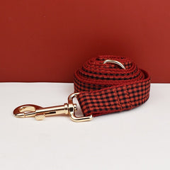 Personalized Red Plaid Dog Collar, Leash, Harness, Bowtie in Checkered Plaid Style, Different Combo, Dog Collar or Lead Set
