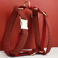 Personalized Red Plaid Dog Collar, Leash, Harness, Bowtie in Checkered Plaid Style, Different Combo, Dog Collar or Lead Set