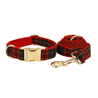 Personalised Tartan Christmas Dog Collar, Harness, Leash Green and Red Checkered Plaid Style, Different Combo, Dog Collar or Lead Set