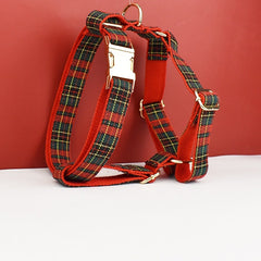 Personalized Tartan Christmas Dog Collar, Harness, Leash Green and Red Checkered Plaid Style, Different Combo, Dog Collar or Lead Set