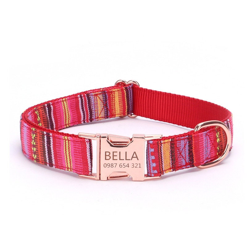 Personalised Dog Collar Tribal Embroidery Fabric Dog Collar with Custom Name Buckle, Small Medium Large Dog, Pet Gift