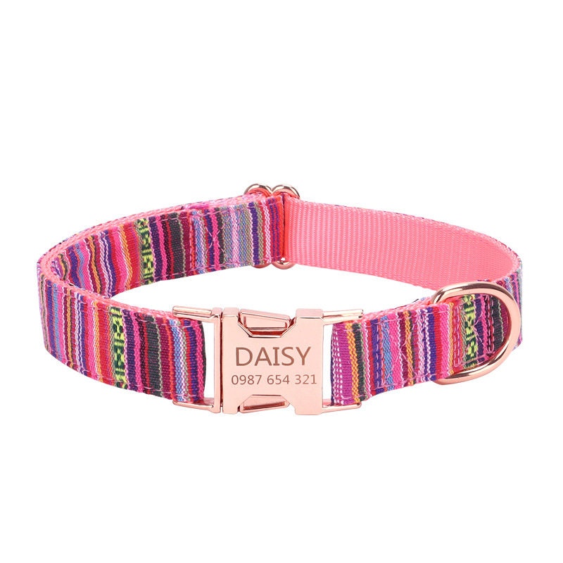Personalised Dog Collar Tribal Embroidery Fabric Dog Collar with Custom Name Buckle, Small Medium Large Dog, Pet Gift