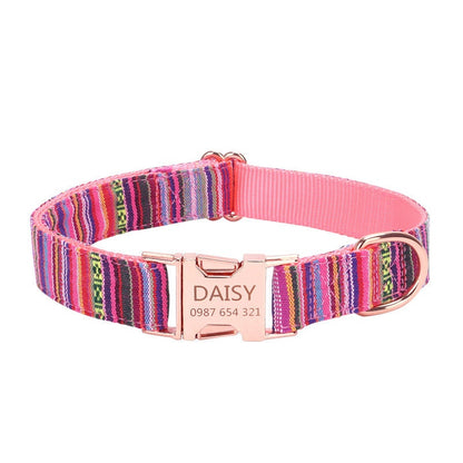 Personalised Dog Collar Tribal Embroidery Fabric Dog Collar with Custom Name Buckle, Small Medium Large Dog, Pet Gift