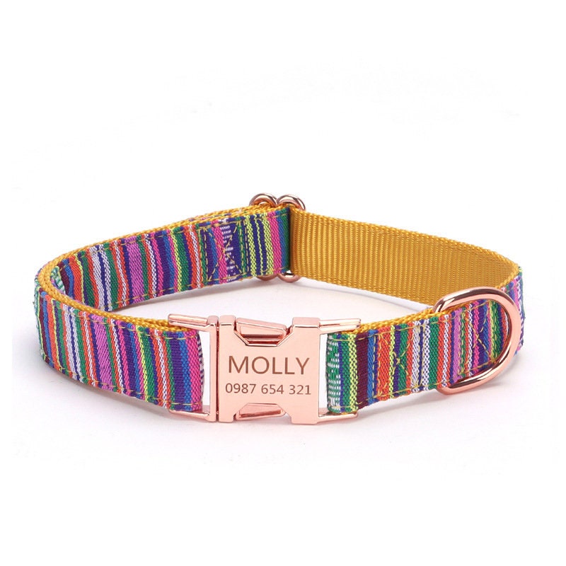 Personalised Dog Collar Tribal Embroidery Fabric Dog Collar with Custom Name Buckle, Small Medium Large Dog, Pet Gift