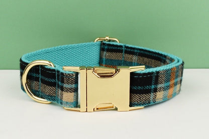Green Tartan Dog Collar, Personalised Dog Harness Set, Green Black Checkered, Plaid Style Fabric, Different Combo, Dog Collar or Lead Set