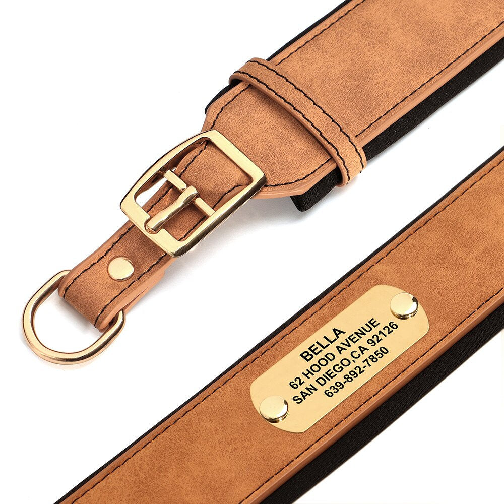 Greyhound Collar, Personalised Wide Faux Leather Dog Collar Nameplate, Custom for Medium to Large Dogs, Pink, Brown, Dark Pink and Black