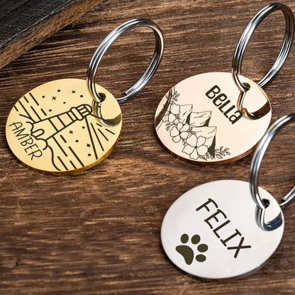 Customised Stainless Steel Pet ID Tag - Personalised with Your Pet's Name and Contact - Front and Back Engraving for Dogs and Cats
