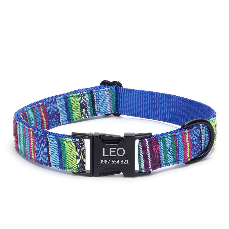 Personalised Dog Collar Tribal Embroidery Fabric Dog Collar with Custom Name Buckle, Small Medium Large Dog, Pet Gift